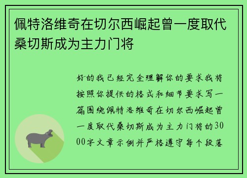 佩特洛维奇在切尔西崛起曾一度取代桑切斯成为主力门将 佩特洛维奇在切尔西崛起曾一度取代桑切斯成为主力门将
